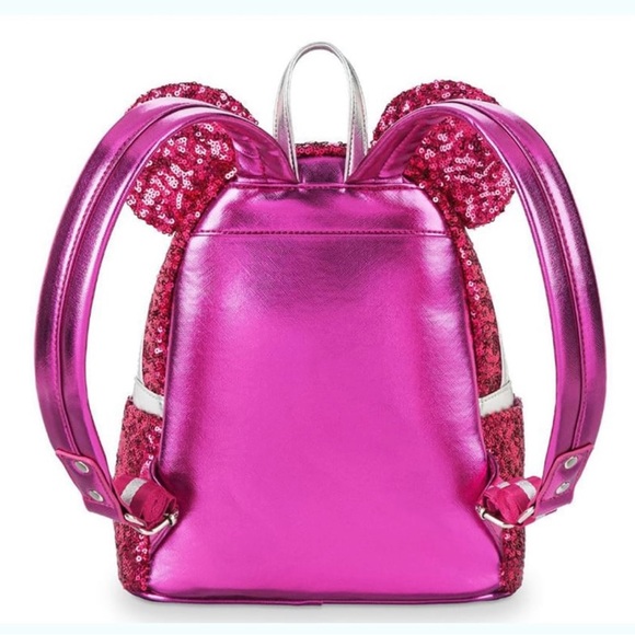 NWOT Loungefly Disney Adorable Sequined Magenta Pink Minnie Mouse Mini Backpack - Picture 2 of 16